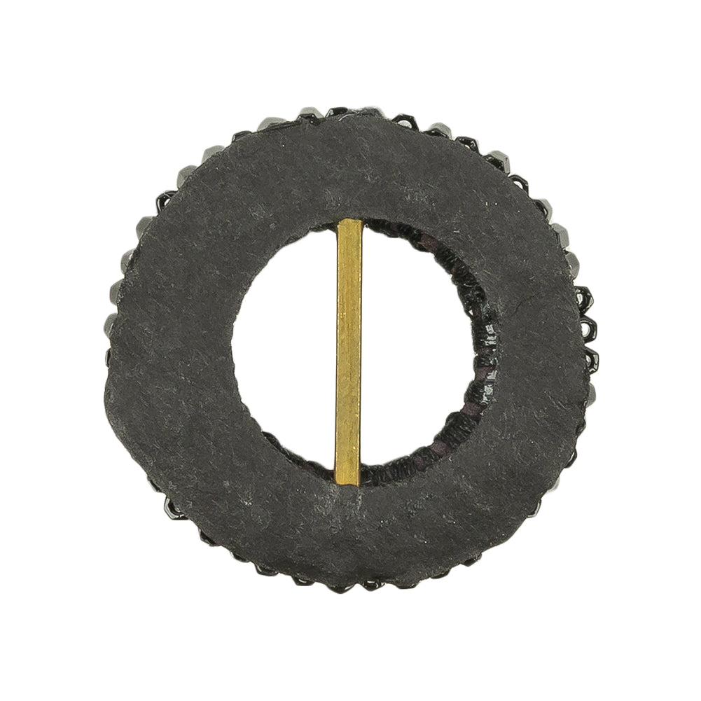 Vintage Jet Beaded Circular Slider with Brass Bar - 1.125" Detail