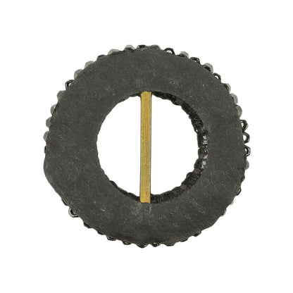 Vintage Jet Beaded Circular Slider with Brass Bar - 1.125" Detail