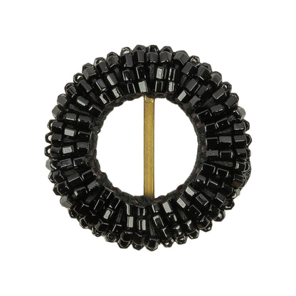 Vintage Jet Beaded Circular Slider with Brass Bar - 1.125"