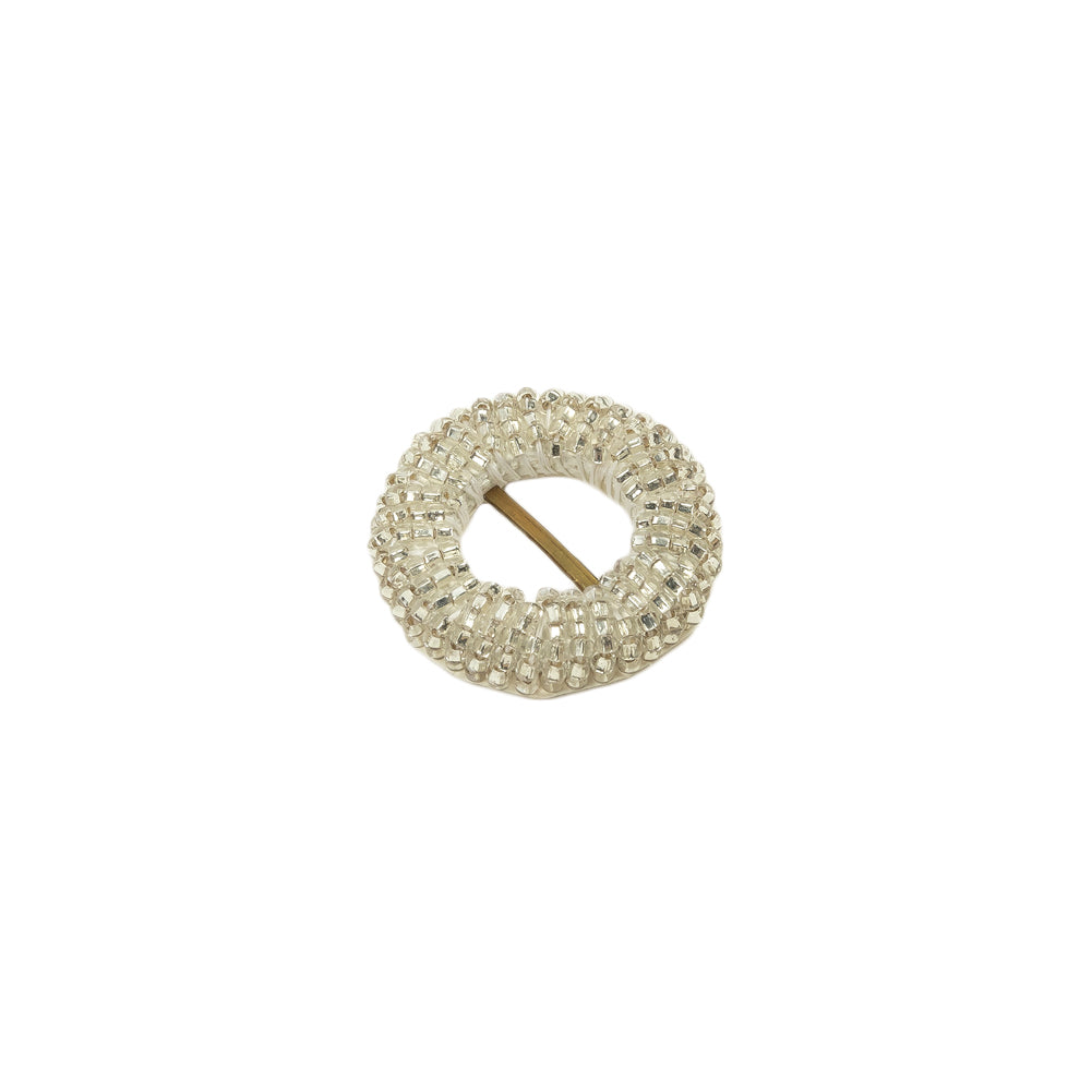Vintage Silver-Lined Beaded Circular Slider with Brass Bar - 1.125" Folded