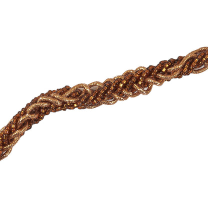 Vintage Bronze and Gold Beaded Braided Belt with Loop Tassels - 0.75" x 40" Detail
