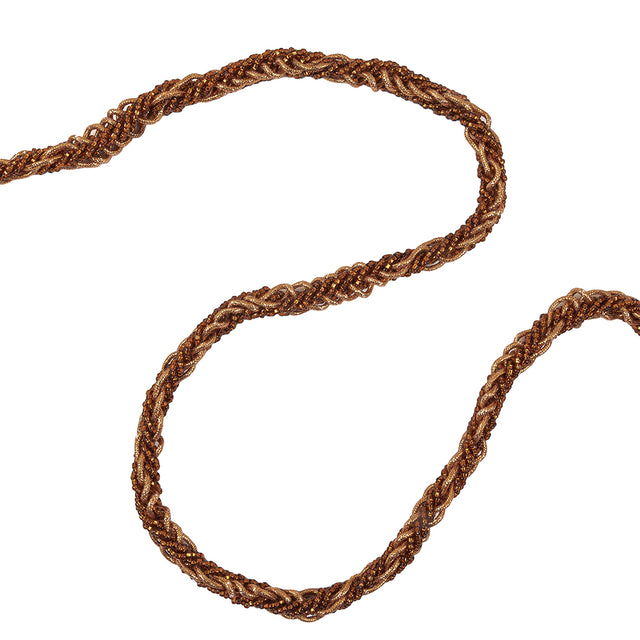 Vintage Bronze and Gold Beaded Braided Belt with Loop Tassels - 0.75" x 40"