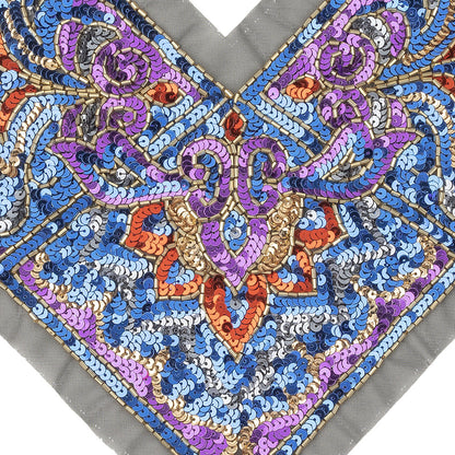 Vintage Lavish Blue, Purple and Red Sequins Classical Nature-like Applique - 8.625" x 12.75" Detail