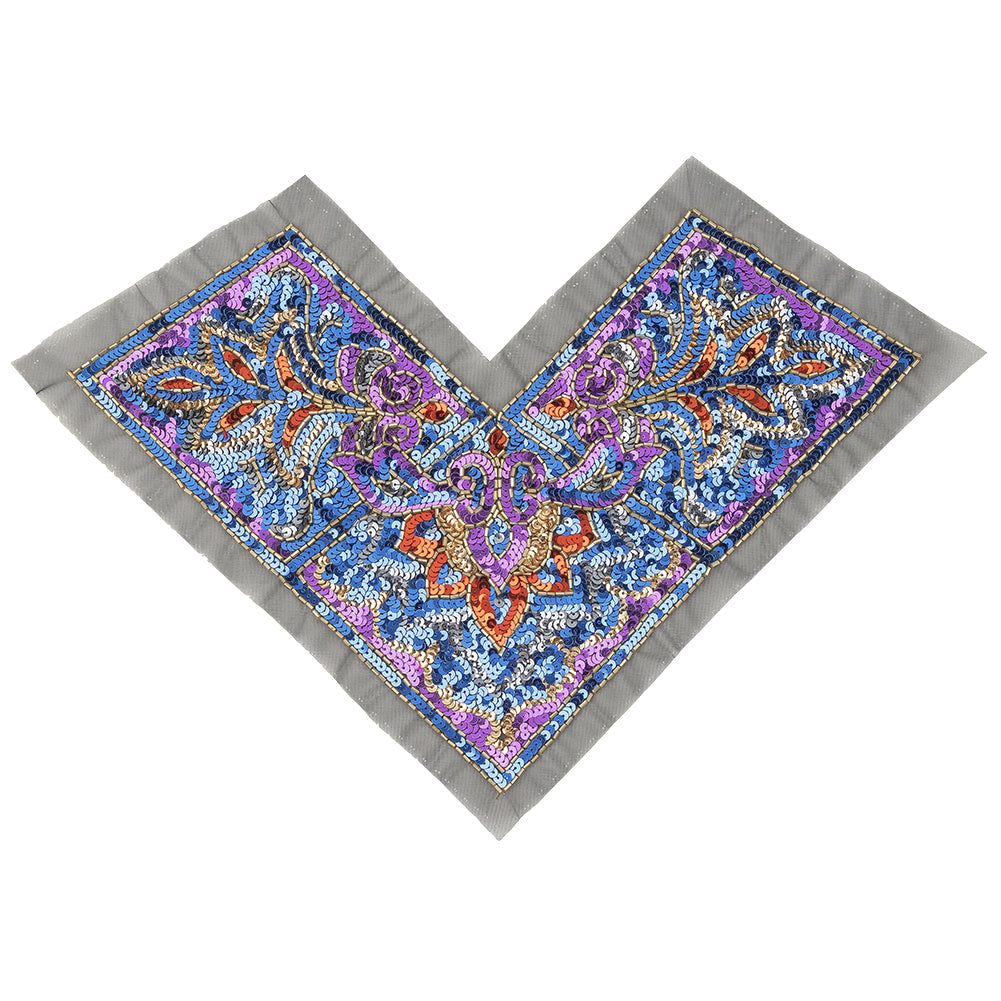 Vintage Lavish Blue, Purple and Red Sequins Classical Nature-like Applique - 8.625" x 12.75"