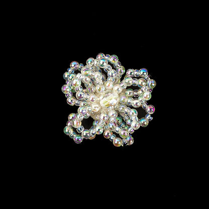 Vintage White Iris Iridescent Beaded Floral Applique - 1.75" Detail