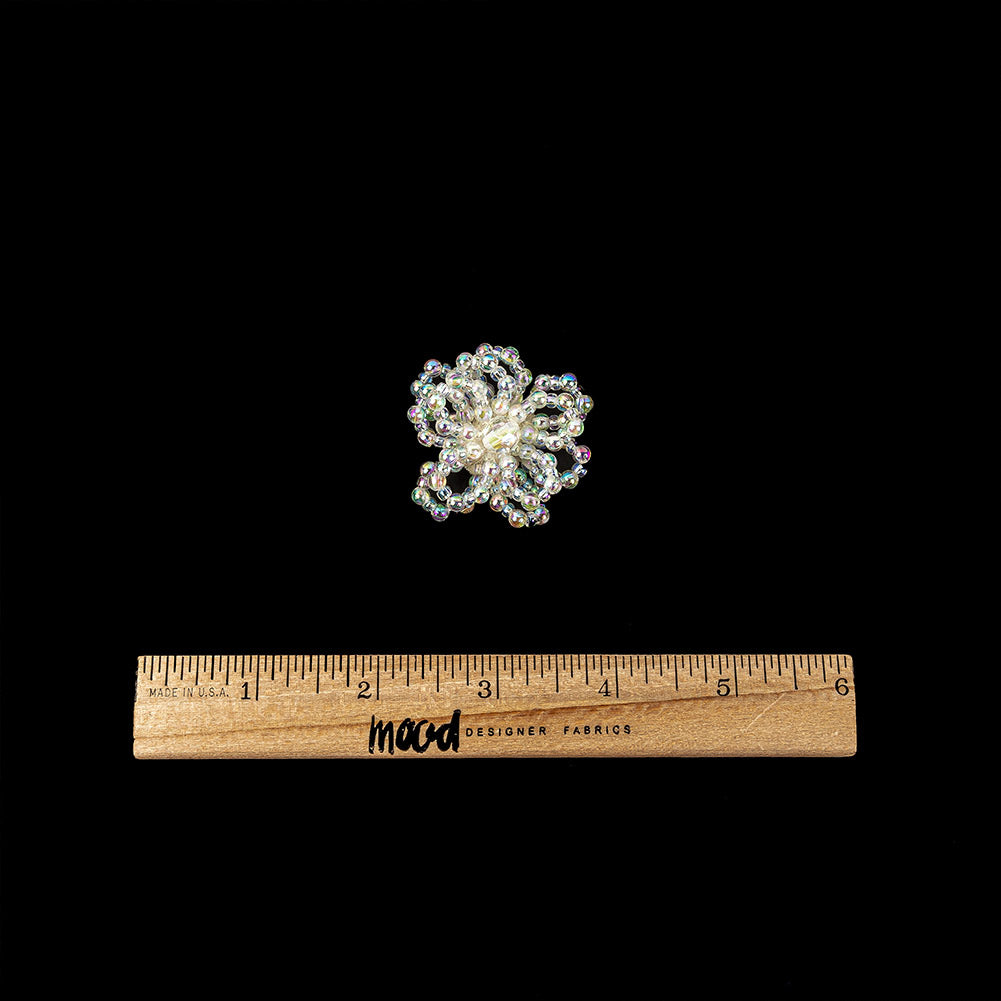 Vintage White Iris Iridescent Beaded Floral Applique - 1.75" Full