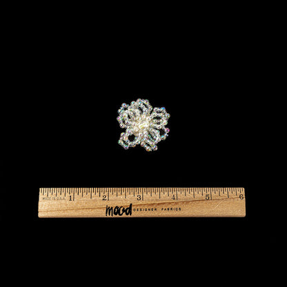 Vintage White Iris Iridescent Beaded Floral Applique - 1.75" Full