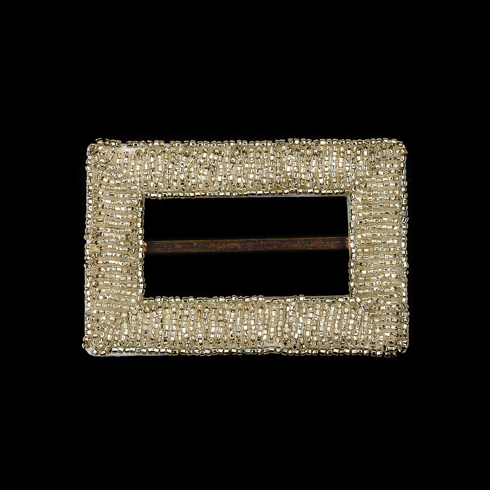 Vintage Silver-Lined Beaded Slider with Brass Bar - 3.375" x 2.25"