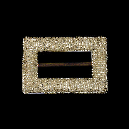 Vintage Silver-Lined Beaded Slider with Brass Bar - 3.375" x 2.25"