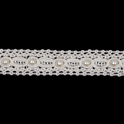Vintage Pearl Gimp Braided Trim with Pearl Accents - 0.625" Detail
