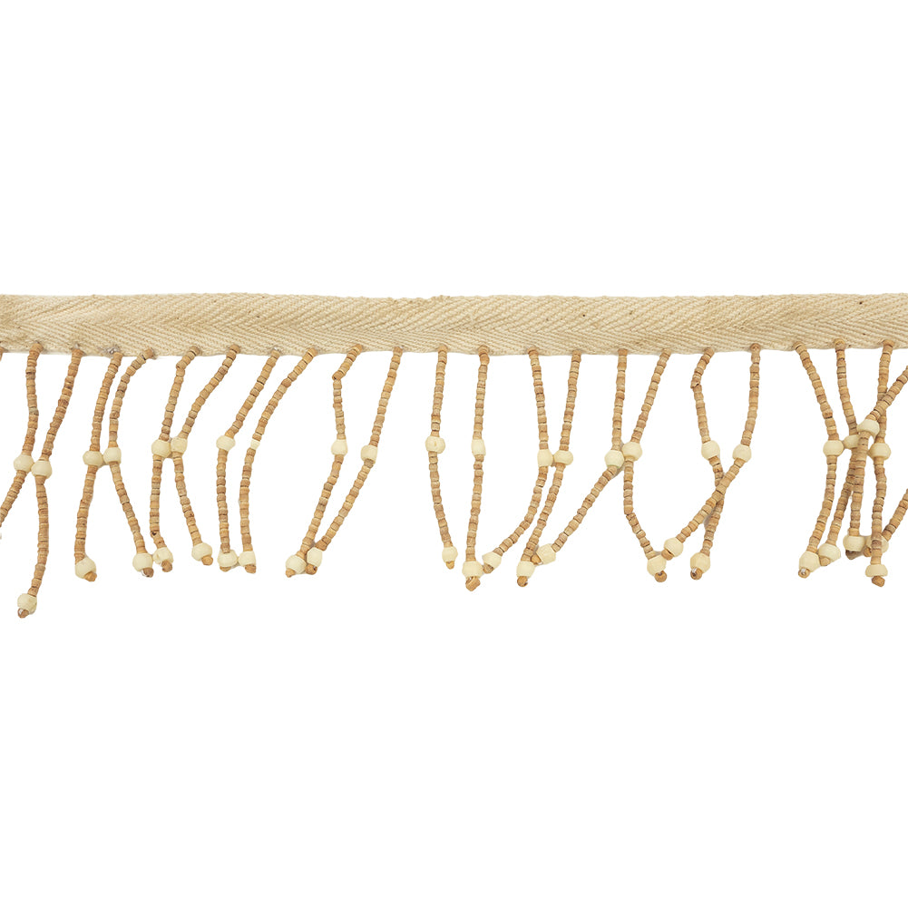 Vintage Natural and Tan Wood Beaded Fringe Trim - 2.75"