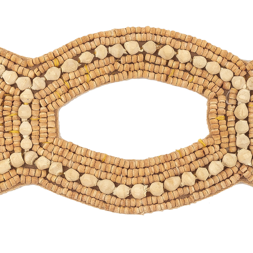 Vintage Light and Natural Figure Eight Wood Beaded Applique - 9.625" x 2.25" Detail
