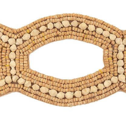 Vintage Light and Natural Figure Eight Wood Beaded Applique - 9.625" x 2.25" Detail