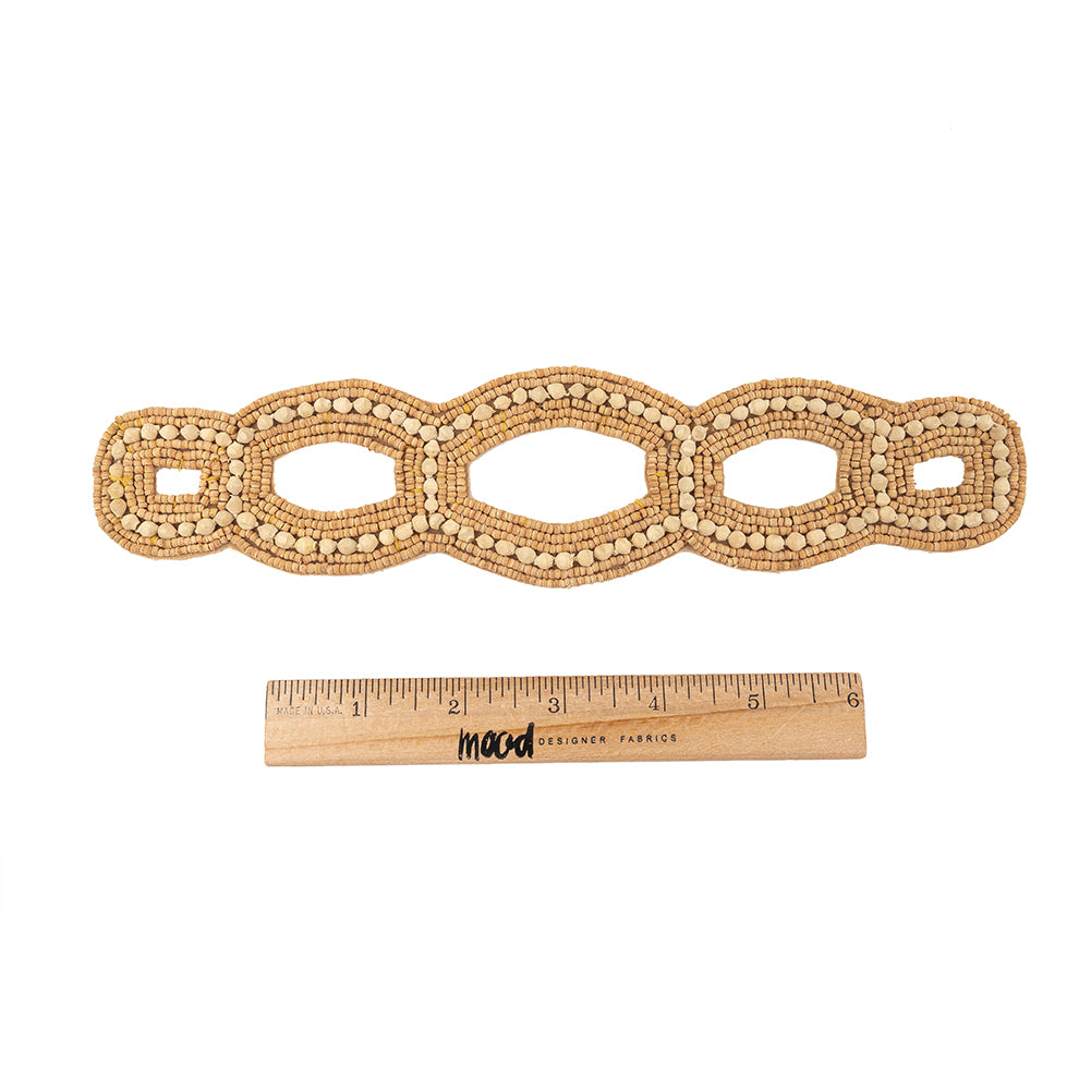 Vintage Light and Natural Figure Eight Wood Beaded Applique - 9.625" x 2.25" Full