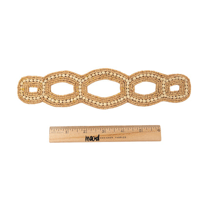 Vintage Light and Natural Figure Eight Wood Beaded Applique - 9.625" x 2.25" Full