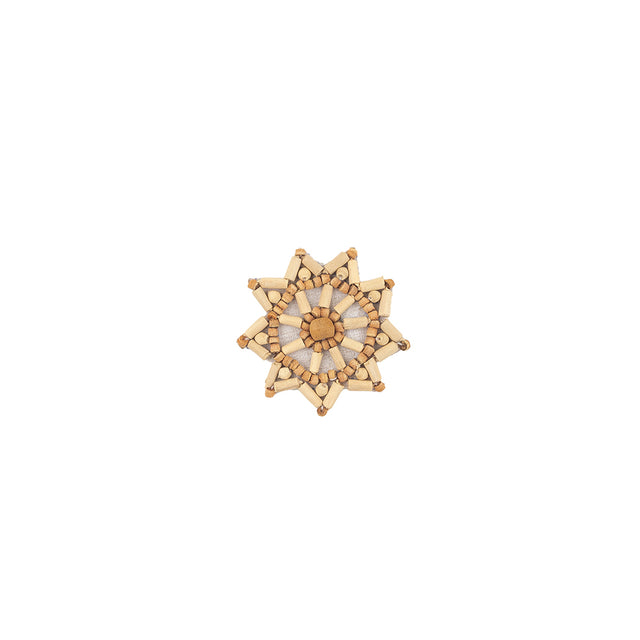 Vintage Ivory, Natural and Chestnut Wood Beaded Snowflake Applique - 2.25" x 2.25"