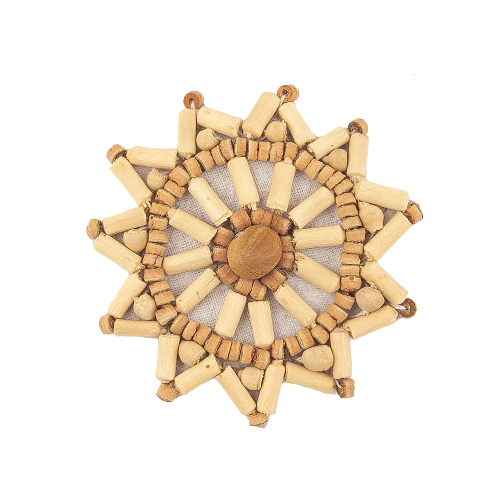 Vintage Ivory and Natural Wood Beaded Snowflake Applique - 2.5" x 2.5" Detail
