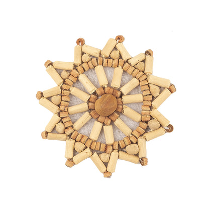 Vintage Ivory and Natural Wood Beaded Snowflake Applique - 2.5" x 2.5" Detail