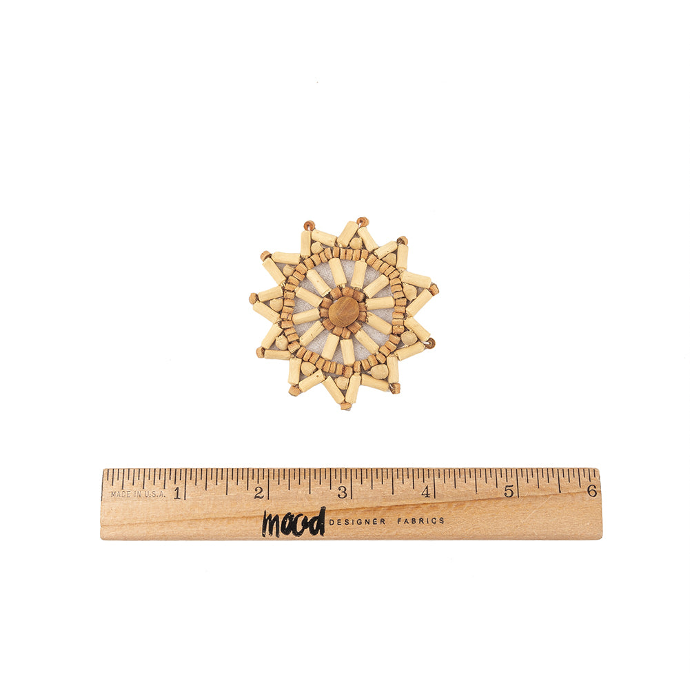 Vintage Ivory and Natural Wood Beaded Snowflake Applique - 2.5" x 2.5" Full