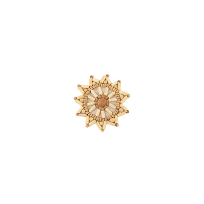 Vintage Ivory and Natural Wood Beaded Snowflake Applique - 2.5" x 2.5"