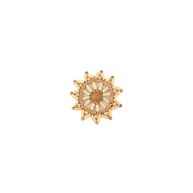 Vintage Ivory and Natural Wood Beaded Snowflake Applique - 2.5" x 2.5"