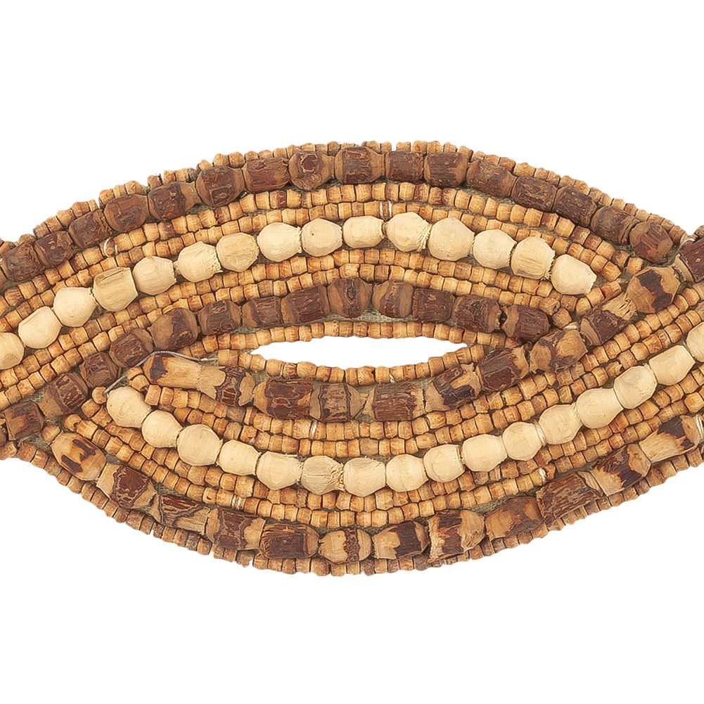 Vintage Brown, Natural and Chestnut Wood Beaded Double Helix Applique - 10" x 2.25" Detail
