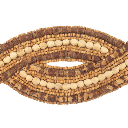 Vintage Brown, Natural and Chestnut Wood Beaded Double Helix Applique - 10" x 2.25" Detail