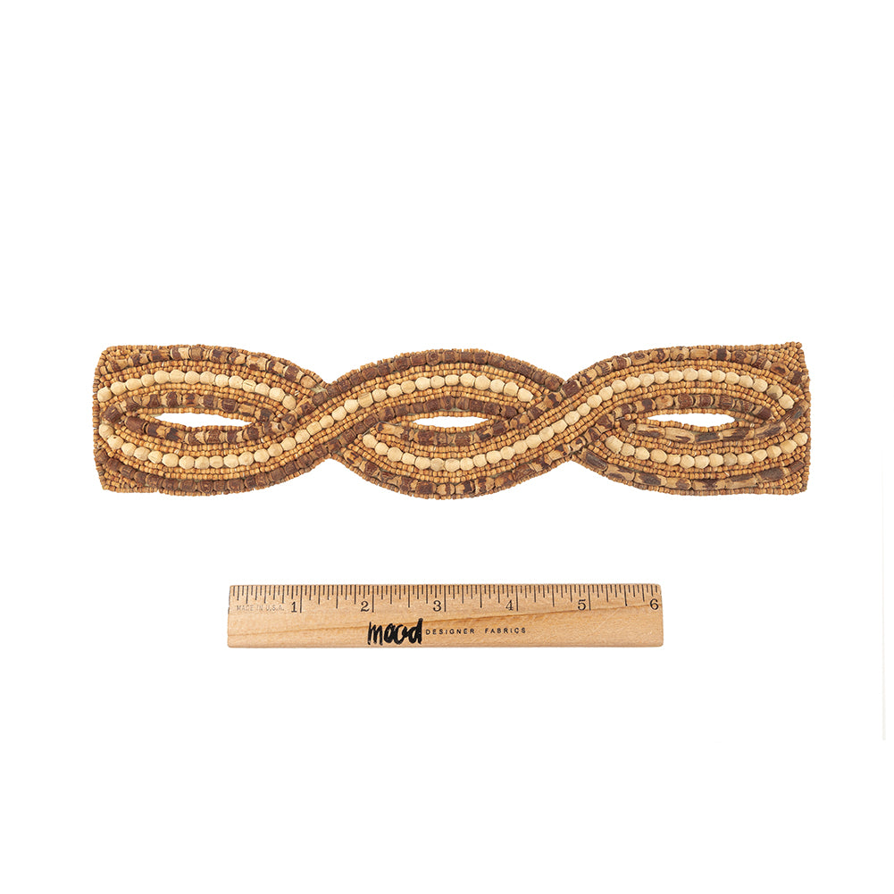 Vintage Brown, Natural and Chestnut Wood Beaded Double Helix Applique - 10" x 2.25" Full