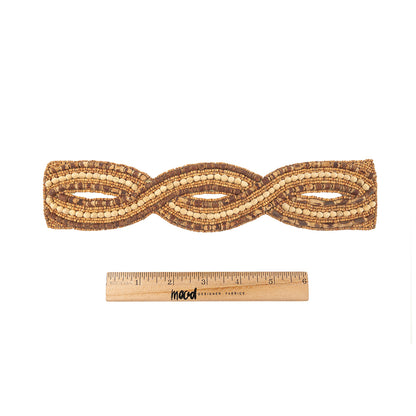 Vintage Brown, Natural and Chestnut Wood Beaded Double Helix Applique - 10" x 2.25" Full