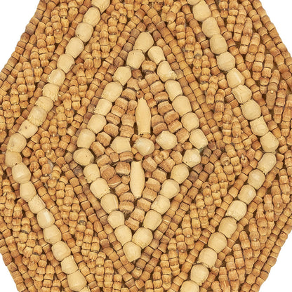 Vintage Tan and Natural Nested Diamonds Wood Beaded Applique - 6.375" x 3.75" Detail