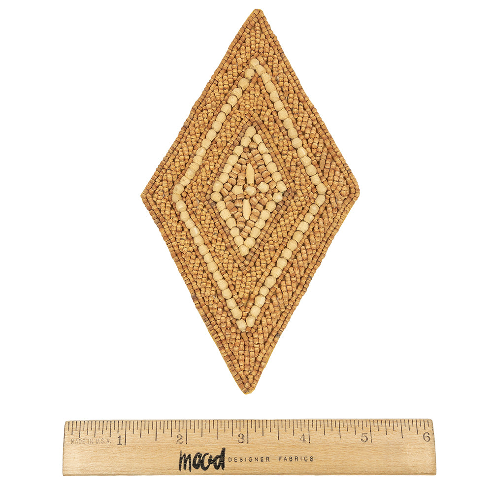 Vintage Tan and Natural Nested Diamonds Wood Beaded Applique - 6.375" x 3.75" Full