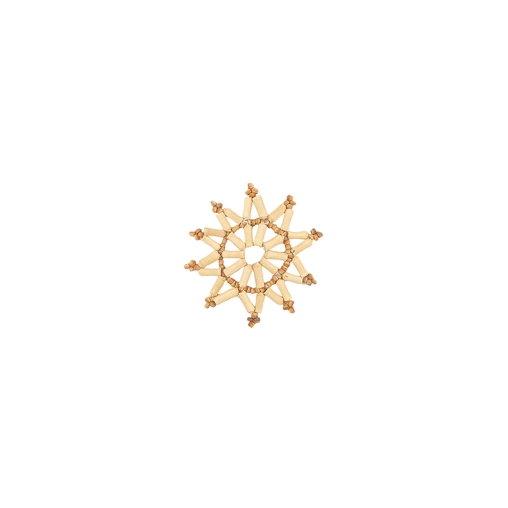 Vintage Ivory and Natural Wood Beaded Unbacked Starflake Applique - 2.