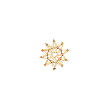 Vintage Ivory and Natural Wood Beaded Unbacked Starflake Applique - 2.25" x 2.25"