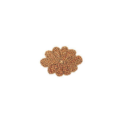 Vintage Dark Natural Wood Beaded Floral Motif Applique - 2" x 2.875"