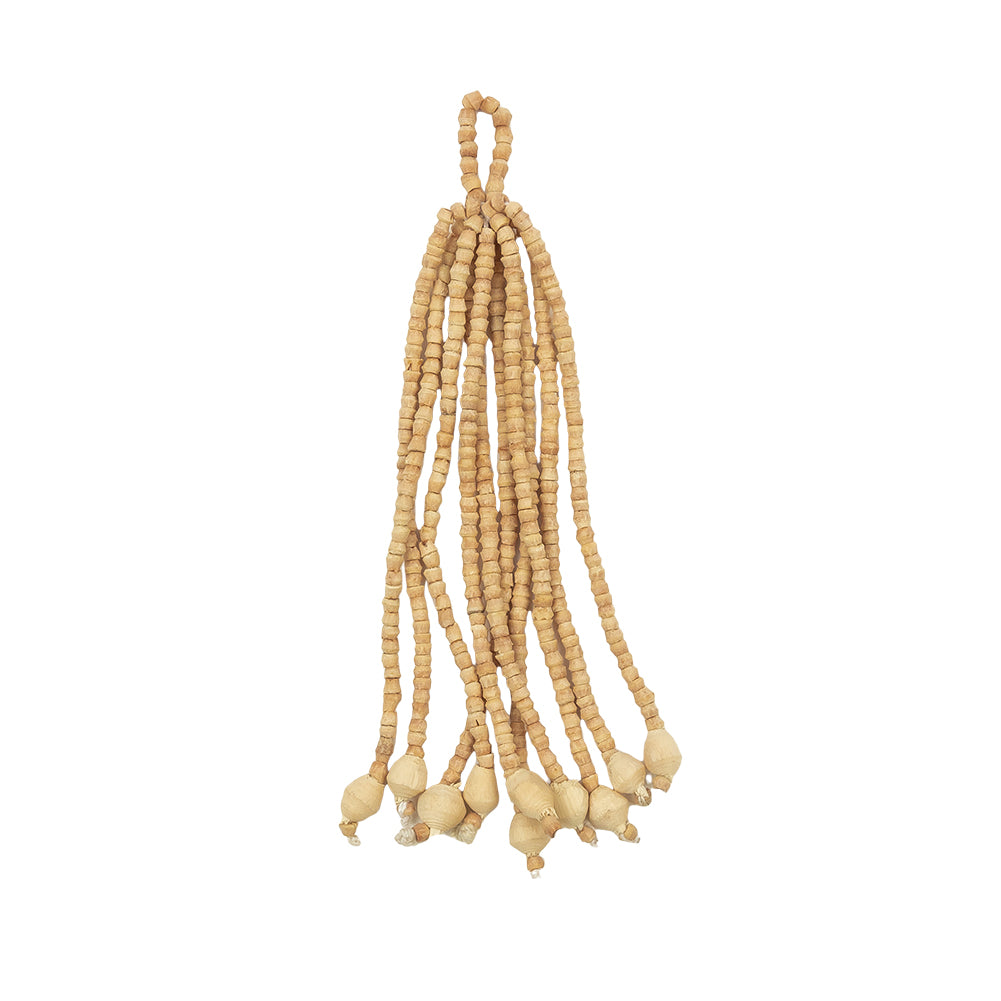 Vintage Natural Wood Beaded Tassel - 3"