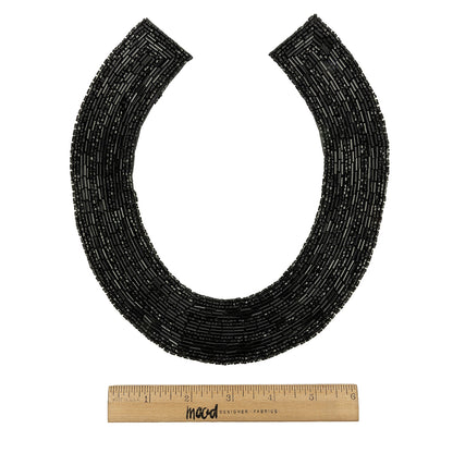 Vintage Black Glass Bugle and Seed Beaded Collar Applique - 7.25" x 8.5" Full