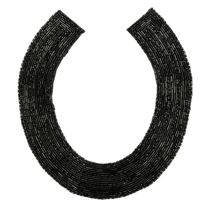 Vintage Black Glass Bugle and Seed Beaded Collar Applique - 7.25" x 8.5"