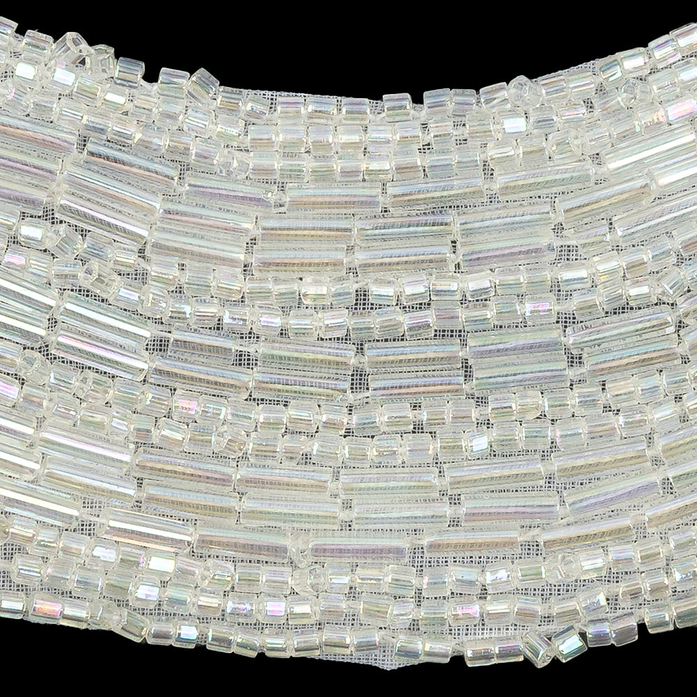 Vintage Crystal Iris Glass Bugle and Seed Beaded Collar Applique - 7.25" x 8.5" Detail