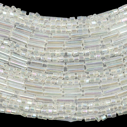 Vintage Crystal Iris Glass Bugle and Seed Beaded Collar Applique - 7.25" x 8.5" Detail