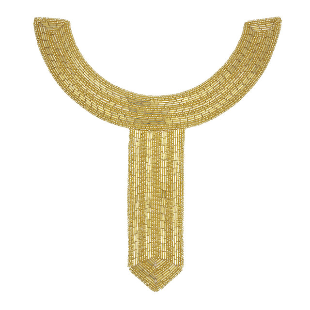 VIntage Fancy Gold Bugle and Seed Beaded Collar Applique - 9.5" x 9"