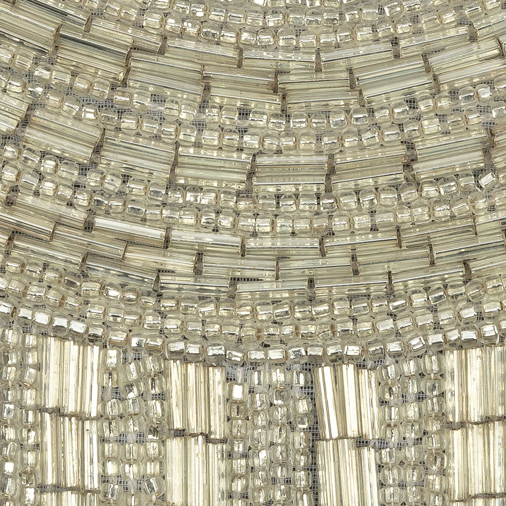 Vintage Silver Stiff Glass Beaded Collar Applique - 13.75" x 7.5" Detail
