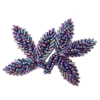 Vintage Lavender Iris Bugle and Seed Beaded Foliage Applique - 2.25" x 3.25" Detail