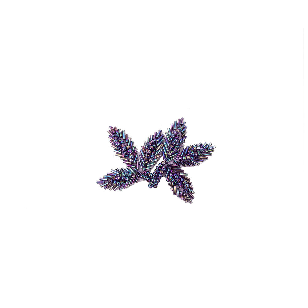Vintage Lavender Iris Bugle and Seed Beaded Foliage Applique - 2.25" x 3.25"