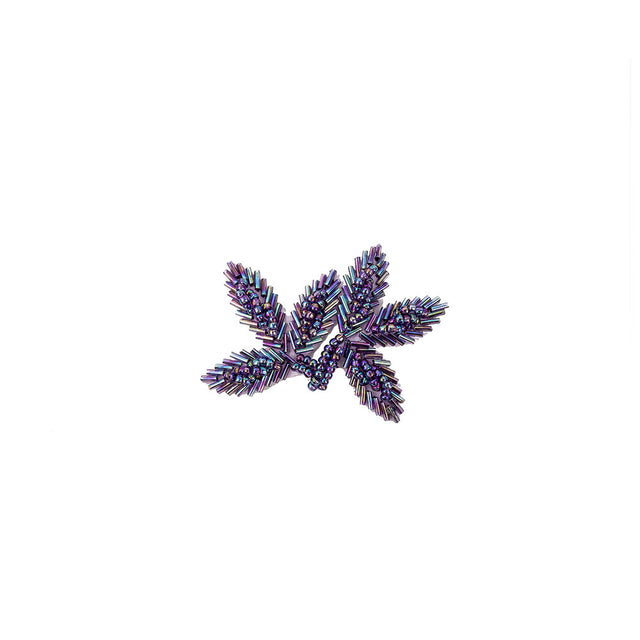 Vintage Lavender Iris Bugle and Seed Beaded Foliage Applique - 2.25" x 3.25"