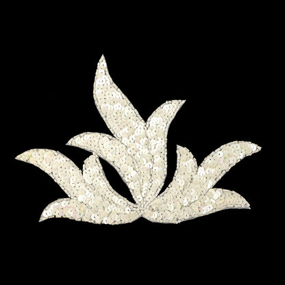 Vintage White Iris Beaded and Sequins Leaf Motif Applique - 5.125" x 7.25"