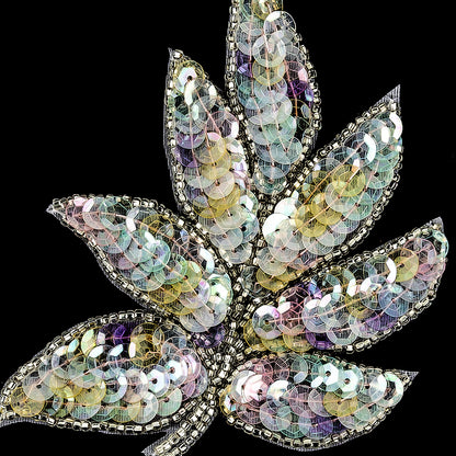 Vintage Crystal Iris Pastel Sequins and Silver-lined Beaded Leaf Applique - 4" x 3" Detail