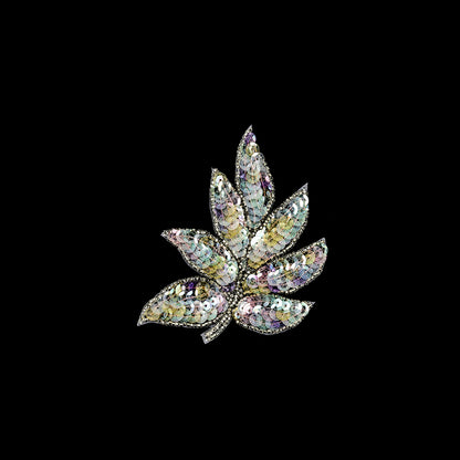 Vintage Crystal Iris Pastel Sequins and Silver-lined Beaded Leaf Applique - 4" x 3"