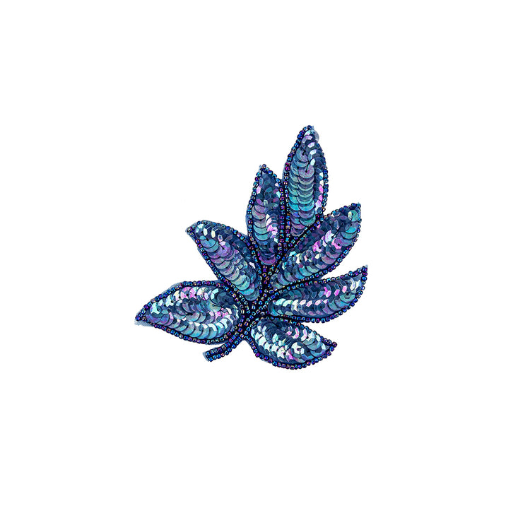 template--25130090922057__main-Vintage Royal Blue Iris Sequins and Blue-lined Beaded Leaf Applique - 4" X 3"
