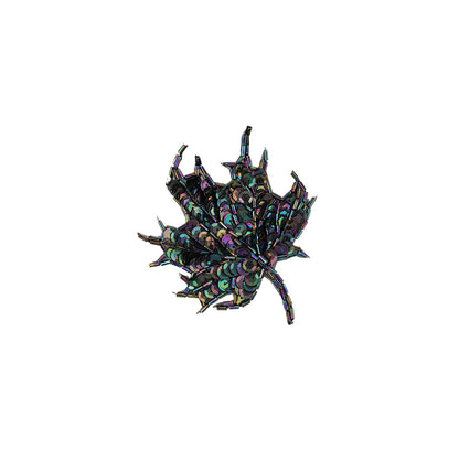 Vintage Black Iris Sequins and Bugle Beaded Small Leaf Applique - 3.75" x 3"