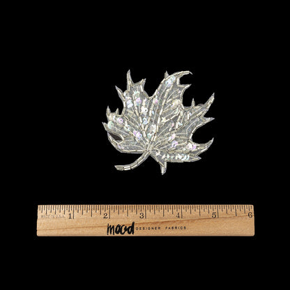 Vintage Crystal Iris Sequins and Bugle Beaded Leaf Applique - 3.75" x 3" Full